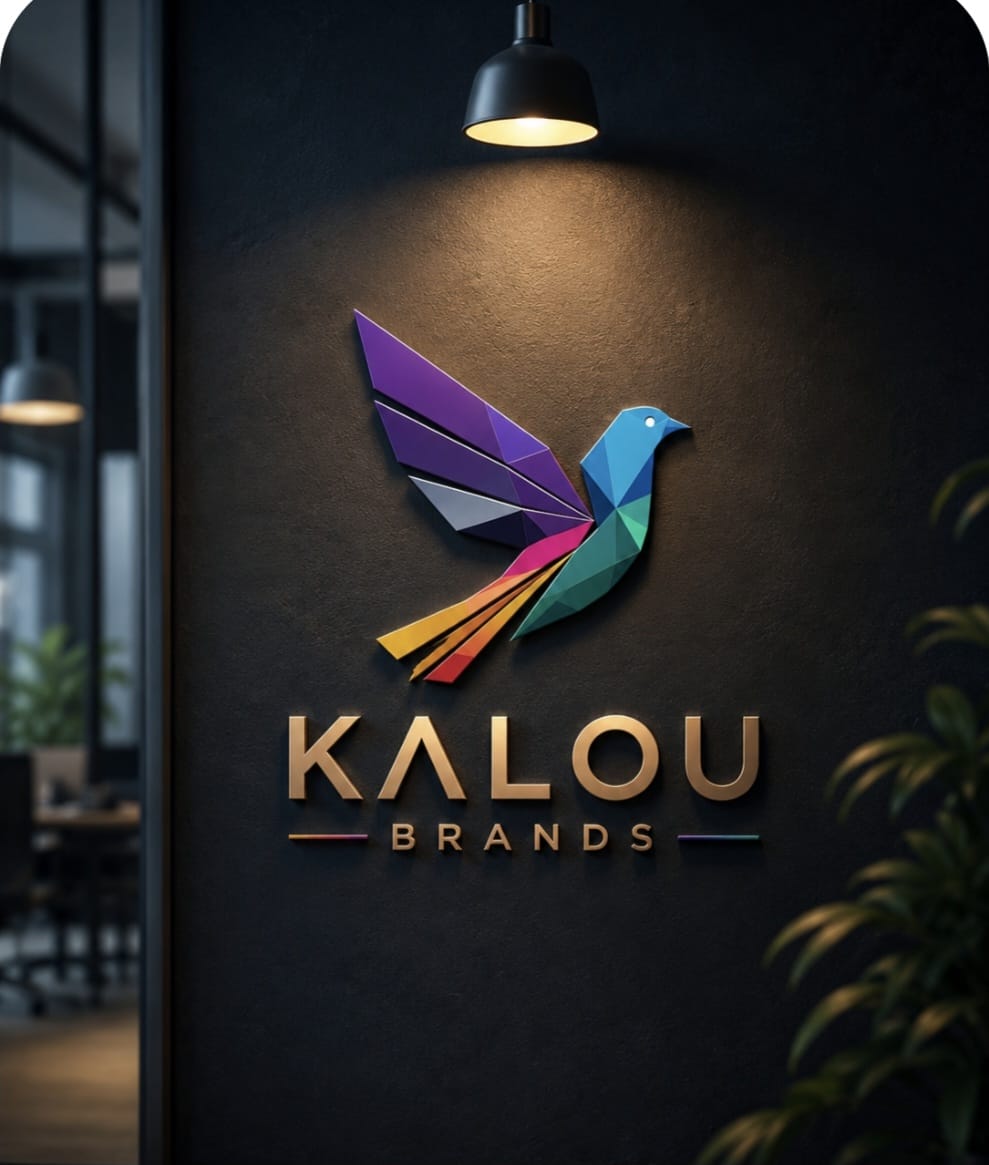 Kalou Brands logo signage on office wall