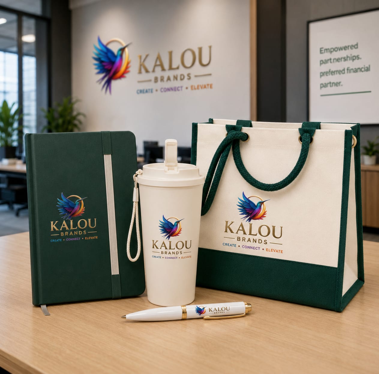 Office merch set with tote and notebook